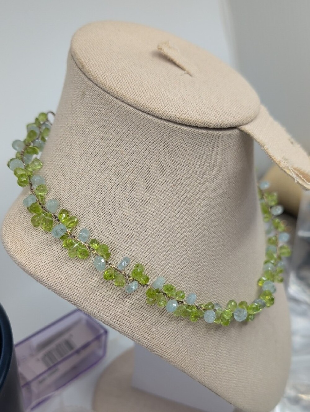 Ross-Simons 925 Sterling Silver Peridot Aquamarine Cluster Necklace 16" - Picture 5 of 17